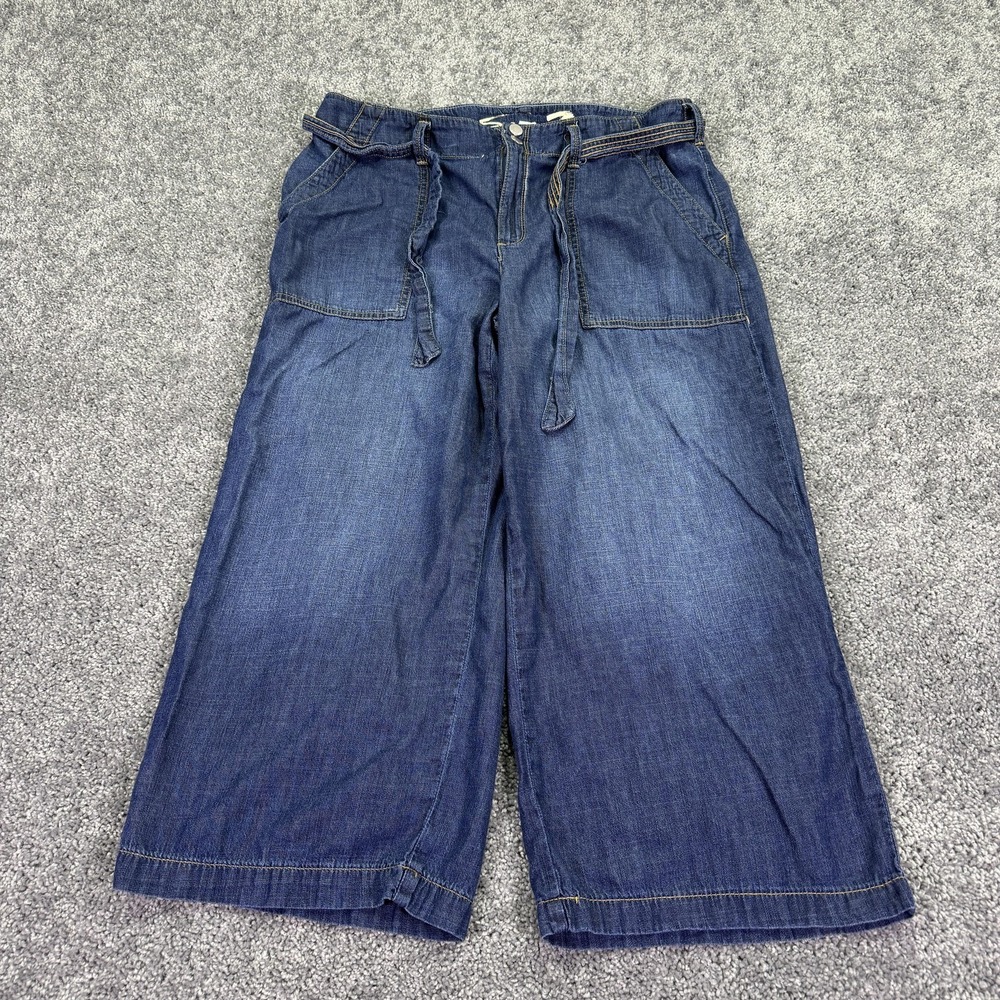 Seven7 Jeans Womens 14 Blue High Rise Wide Leg Crop Denim Medium Wash Belted